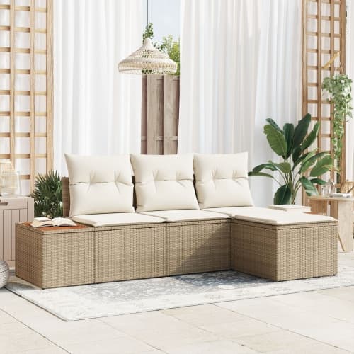 4-delat trädgårdsoffasett med kuddar Beige poly-rattan akacia