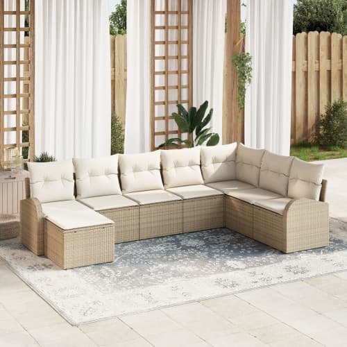 8-delars trädgårdsoffset med kuddar Beige Poly Rattan