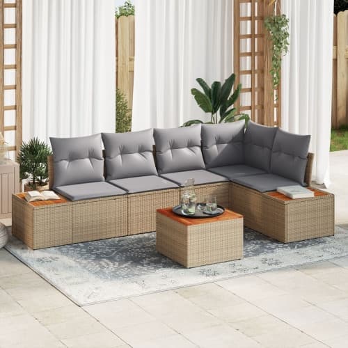 6-delars Trädgårdsoffset med kuddar Beige Polyrotning Akacia