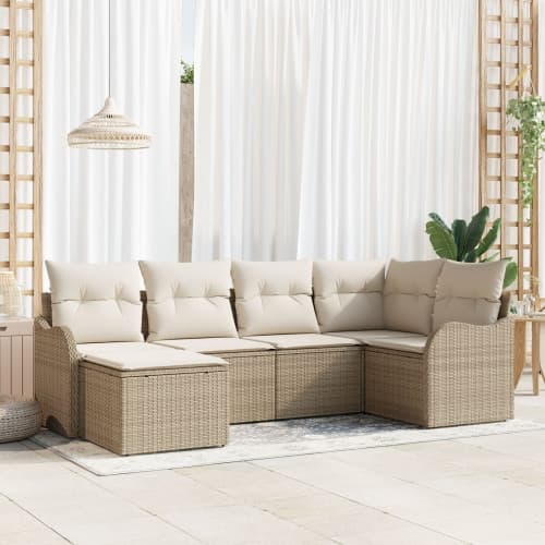 6-delars Trädgårdsoffset med kuddar Beige Poly Rattan