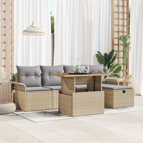 6-delat trädgårdsoffaset med kuddar Beige Poly rotting