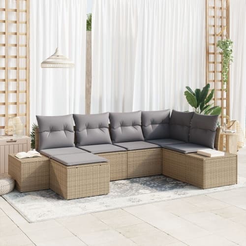 6-delad trädgårdsoff-set med kuddar beige poly rotting