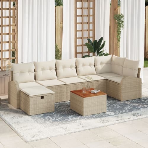 8 Delars Trädgårdsoffa set med kuddar Beige Poly Rattan