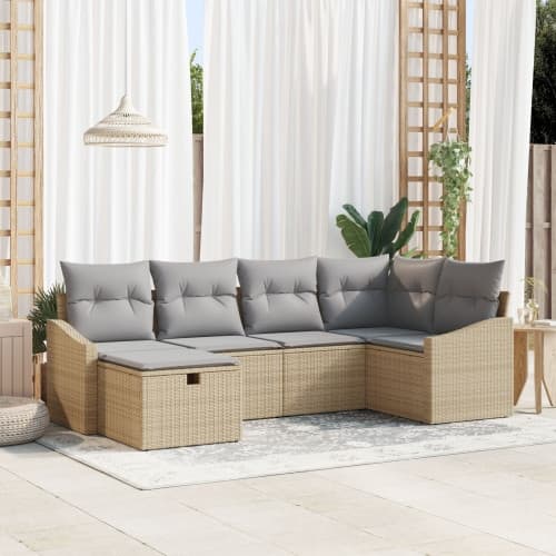 6-delat trädgårdsoffaset med kuddar Beige Poly Rotting