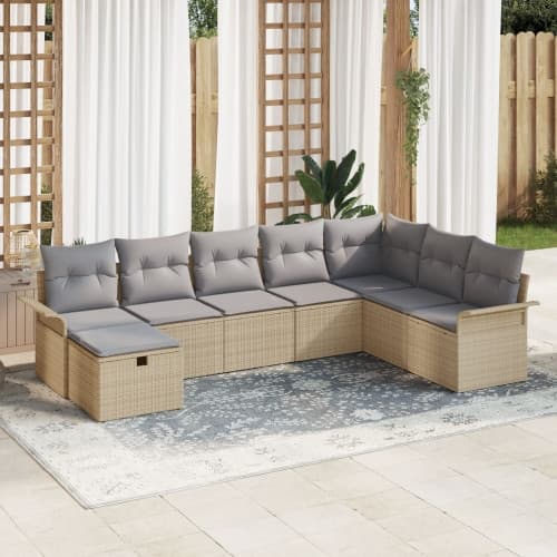8-delars Trädgårdsoff Set med Kuddar Beige Poly Rattan