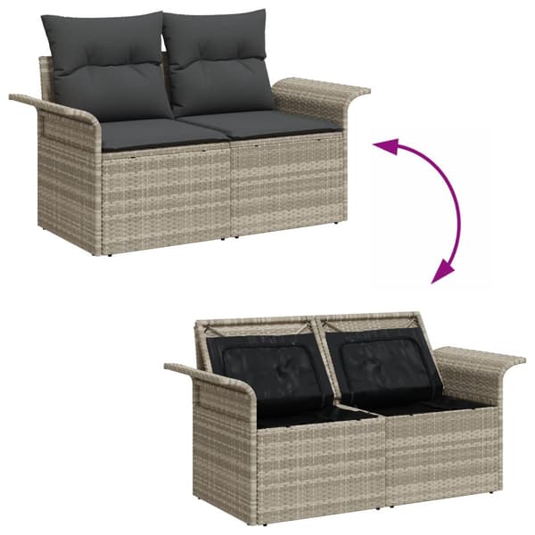 3 Delars Trädgårdssoffgrupp med Kuddar Ljusgrå Poly Rattan, vidaXL 2-Sits Trädgårdssoffa med Förvaring & Kuddar Ljusgrå Poly Rattan