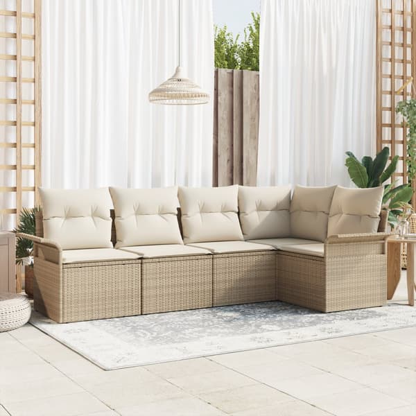 5-delat Trädgårdsoffset med Kuddar Beige Poly Rattan