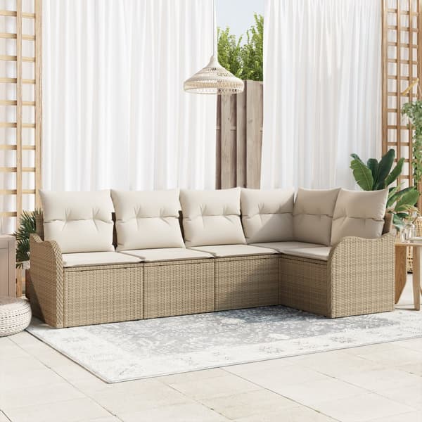 5-delat Trädgårdsoffaset med Kuddar i Beige Polyrotning