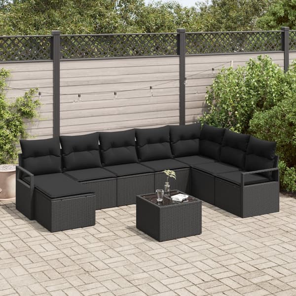 9-delars Trädgårdsoffagrupp med kuddar Beige Poly Rattan