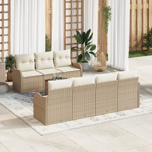8-delars trädgårdsoffset med kuddar beige poly rattan akacia