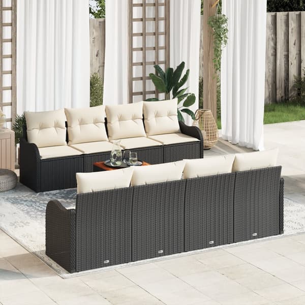 9 Bitars Trädgårdsofa Set med Kuddar Svart Poly Rattan Akacia
