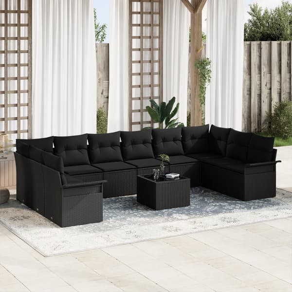 11-delars Trädgårdsoffaset med Kuddar Beige Poly Rattan