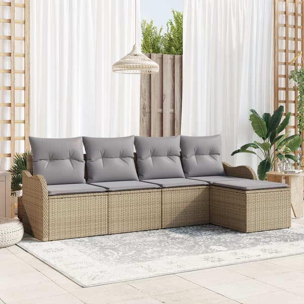 5-delat Trädgårdsoff-set med Kuddar Beige Poly Rattan