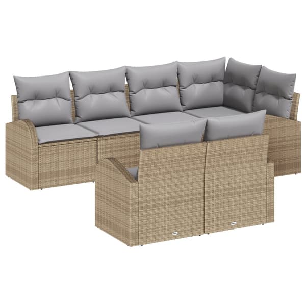7-delad trädgårdsoffasats med kuddar beige poly rotting