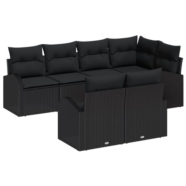 7-delat Trädgårdsoffasett med Kuddar Svart Poly Rattan