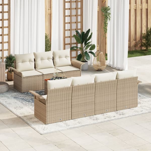 8-delad trädgårdsoffuppsättning med kuddar beige poly rattan acacia