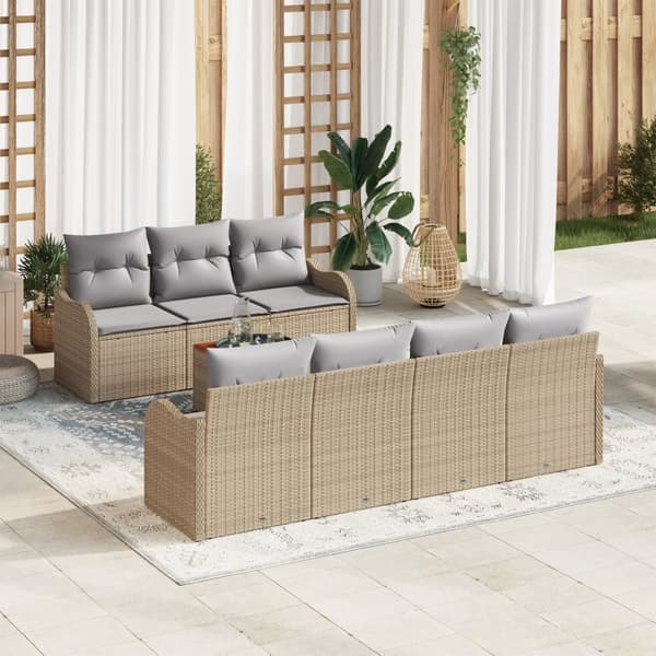 8-delars Trädgårdsoffset med kuddar Beige Poly Rattan Akacia