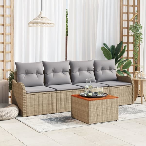 5 Delars Trädgårdsoffset Med Kuddar Beige Poly Rattan Akacia