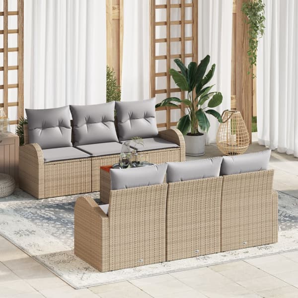 7 Delars Trädgårdsoffset med Kuddar Beige Poly Rattan Akacia