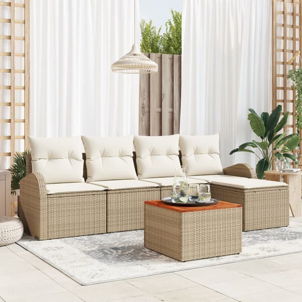 6-delars trädgårdsoffset med kuddar beige poly rattan akacia