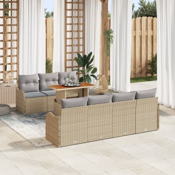 8-delars trädgårdsoffset med kuddar beige poly rattan