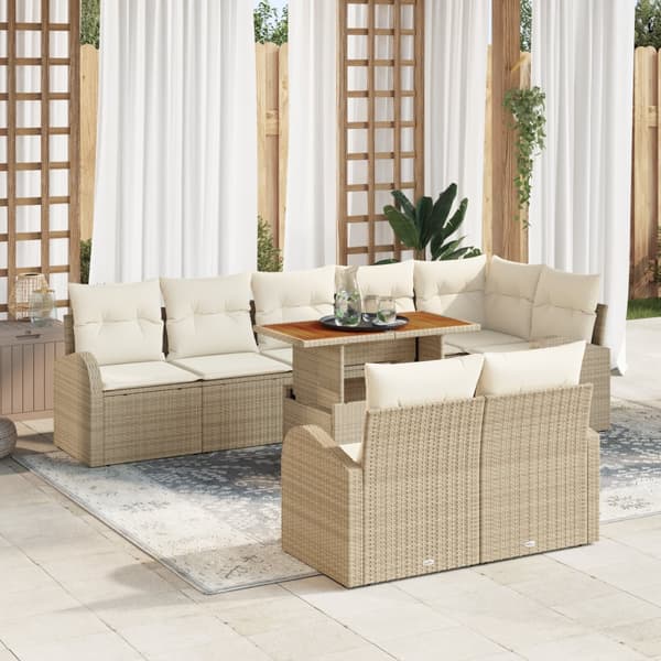 9-delat trädgårdsoff set med kuddar beige poly rotting