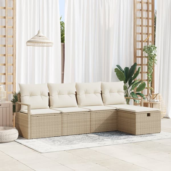 5-delat trädgårdsoffset med kuddar Beige Poly Rattan