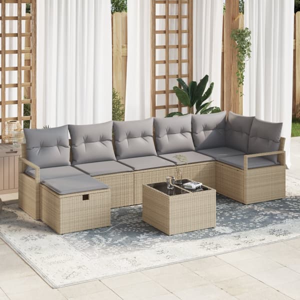 8 Delar Trädgårdsoffaset med Kuddar Beige Poly Rotting