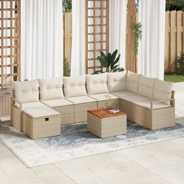 9-delat trädgårdsoffset med kuddar beige poly-rotting