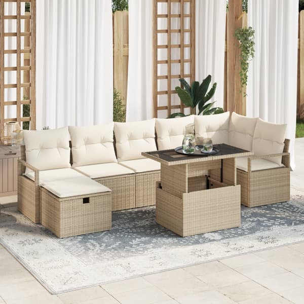 8-delars trädgårdsoff set med kuddar beige poly rattan