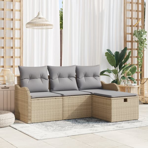 4-delad Trädgårdsoffset med Kuddar Beige Poly-Rotting