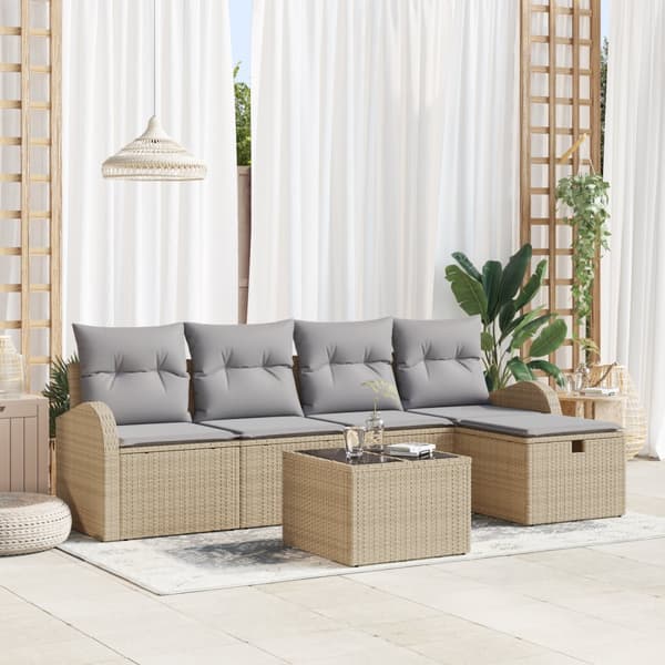 6-delat trädgårdsoff set med kuddar beige poly rotting