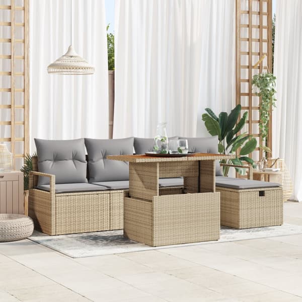 6-delars trädgårdsoff set med kuddar beige poly rotting
