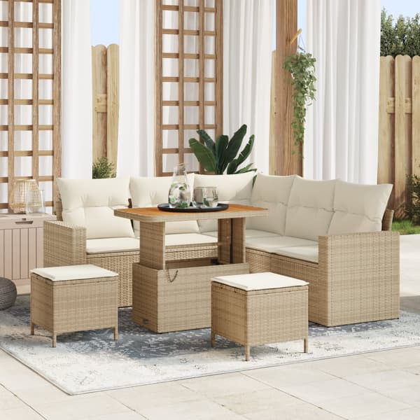 8-delat trädgårdssoffset med kuddar Beige Poly Rattan Akacia