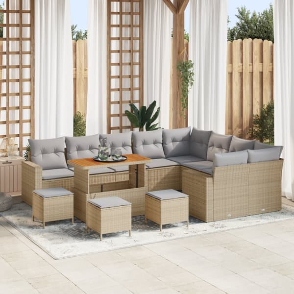 13-delars trädgårdsoffan set med kuddar beige poly rotting acacia