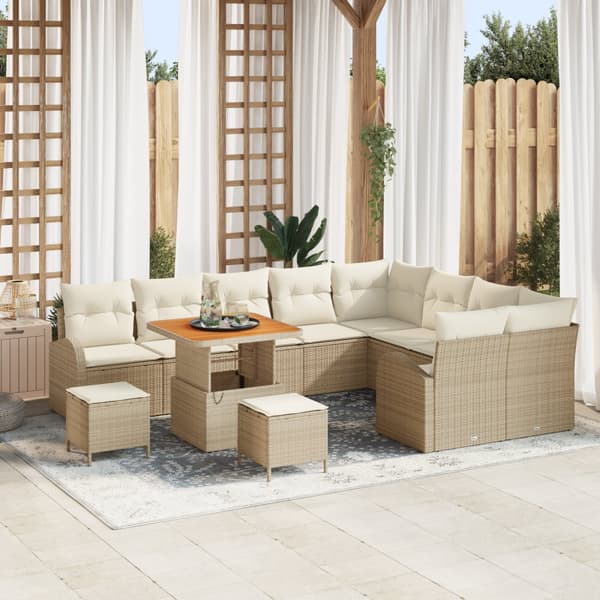 12-delars Trädgårdsofaset med Kuddar Beige Poly Rattan Akacia