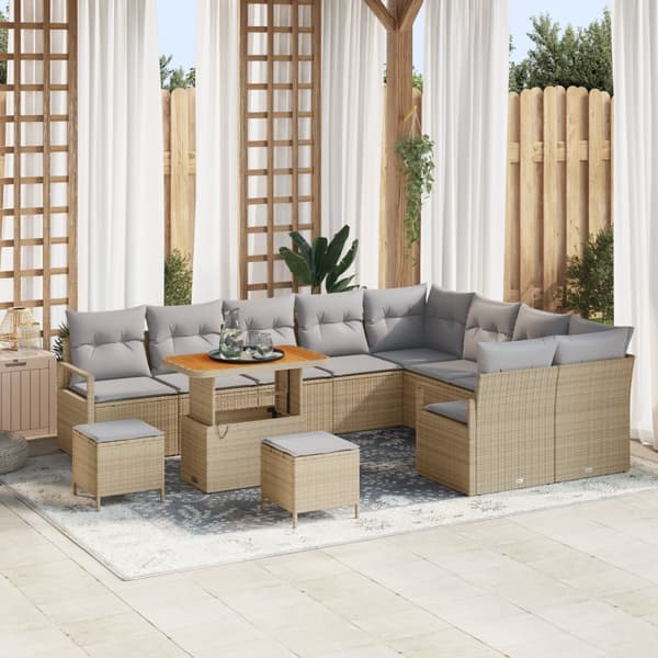 12-delad Trädgårdsoffaset med Kuddar Beige Poly Rattan Akacia