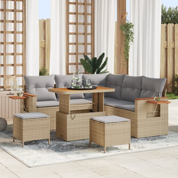 s 8-delade trädgårdsoffagrupp med kuddar Beige Poly Rattan Akacia