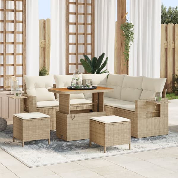 8-delars Trädgårdsoffaset med kuddar Beige Poly Rattan Akacia