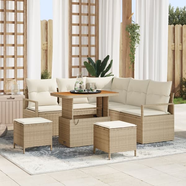 8-delars Trädgårdsoffa Set med kuddar Beige Poly Rattan Akacia