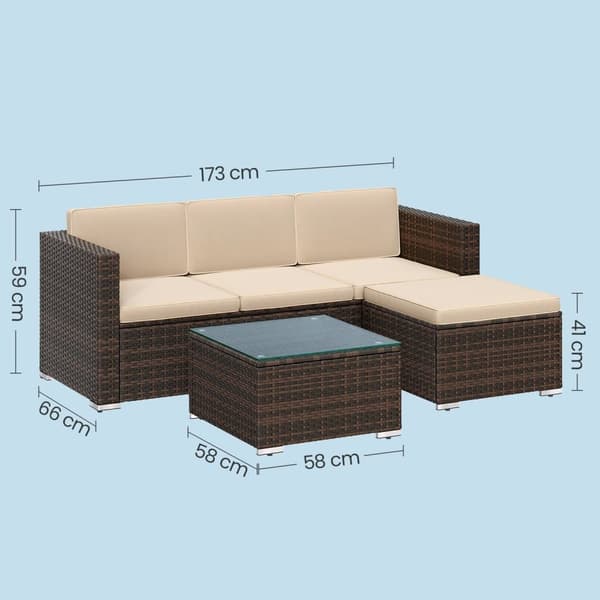 Havemøbelssæt, PE Rattan Terrassemøbler, 60x173x66 cm, 58x58x34 cm, 58x58x34 cm, Brun