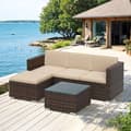 Miniatyrbillede 2 af 5: Havemøbelssæt, PE Rattan Terrassemøbler, 60x173x66 cm, 58x58x34 cm, 58x58x34 cm, Brun