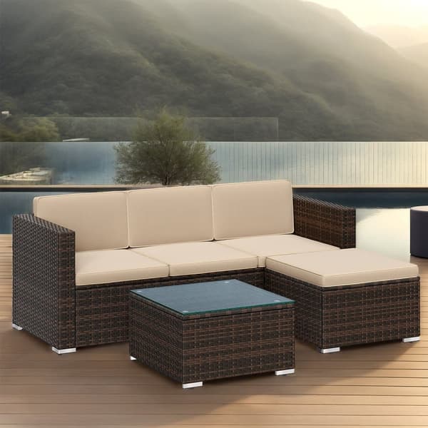 Havemøbelssæt, PE Rattan Terrassemøbler, 60x173x66 cm, 58x58x34 cm, 58x58x34 cm, Brun
