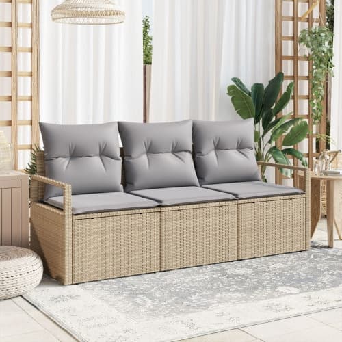 3-delat trädgårdsoffset med kuddar beige konstrotting, vidaXL 2-sits trädgårdsoffa med kuddar beige konstrotting