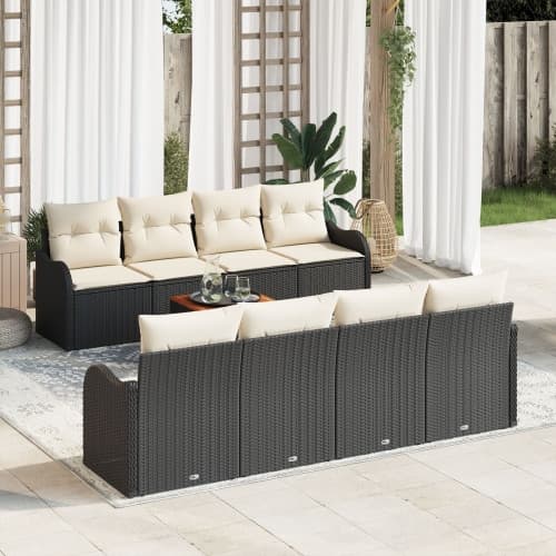 9 Bitars Trädgårdsofa Set med Kuddar Svart Poly Rattan Akacia, vidaXL 2-Sits Trädgårdsofa med Kuddar Svart Poly Rattan