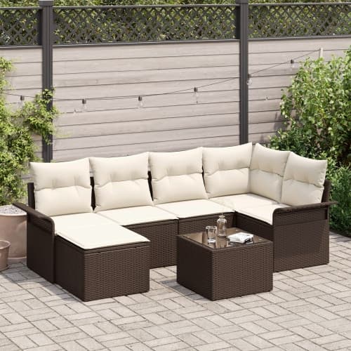 6-delars trädgårdsoffaset med kuddar grå poly rattan, vidaXL 2-sits trädgårdsoffa med förvaring och kuddar brun poly rattan