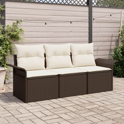3-delat trädgårdsoffaset med kuddar Brun Poly Rattan, vidaXL 2-sits trädgårdsoffa med förvaring & kuddar Brun Poly Rattan