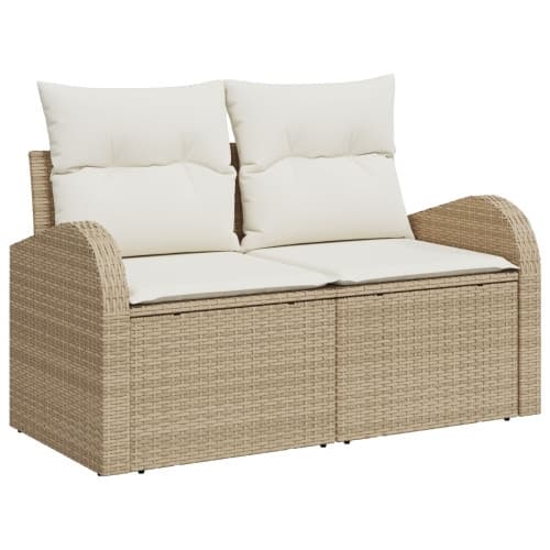8-delat trädgårdssoffset med kuddar beige poly Rattan, vidaXL 2-sits trädgårdssoffa med förvaring och kuddar beige poly Rattan