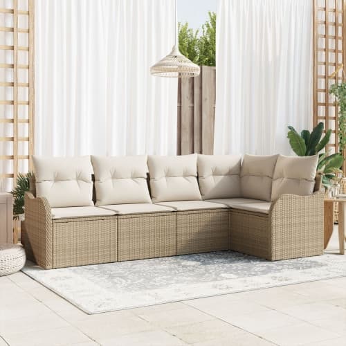 5 Delars Trädgårdsoffset Med Kuddar Beige Poly Rattan, vidaXL 2-sits Trädgårdsoffa Med Förvaring & Kuddar Beige Poly Rattan