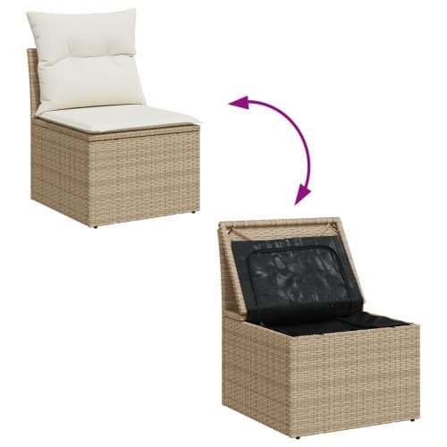 7-dels trädgårdsoffaset med kuddar beige Poly Rattan, vidaXL 2-sits trädgårdsoffa med förvaring & kuddar beige Poly Rattan
